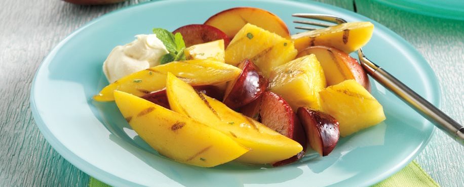 Honey Grilled Fruit with Lime-Mint Vinaigrette