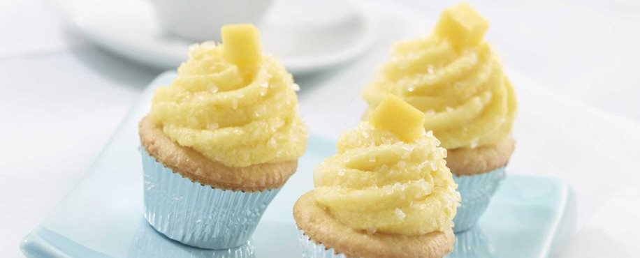 Mini Vanilla Cupcakes with Mango Buttercream