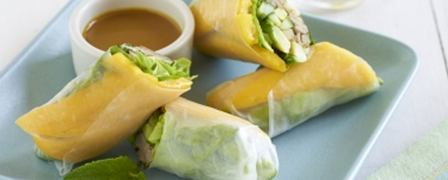 Pulled Pork and Mango Summer Rolls with Carolina Mustard Sauce