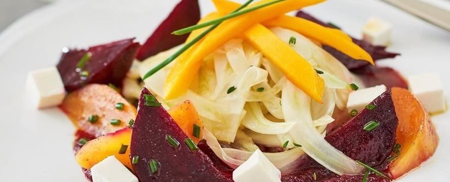 Roasted Pickled Beet Salad with Fennel Slaw, Mango & Ricotta Salata