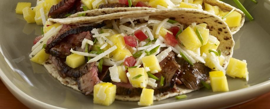 Apricot Chili Marinated Lamb Tacos with Mango Jicama Slaw
