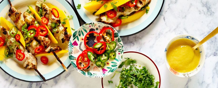 Grilled Chicken Kabob with Mango Tahini Sauce
