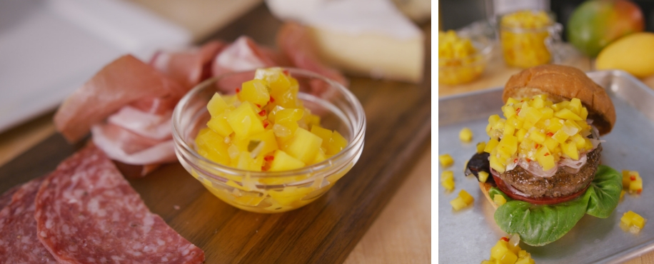 Teaser de condimento de mango verde en escabeche